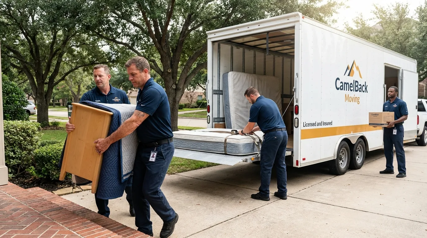 Crew loading residential truck for cross-state move from Spokane, WA
