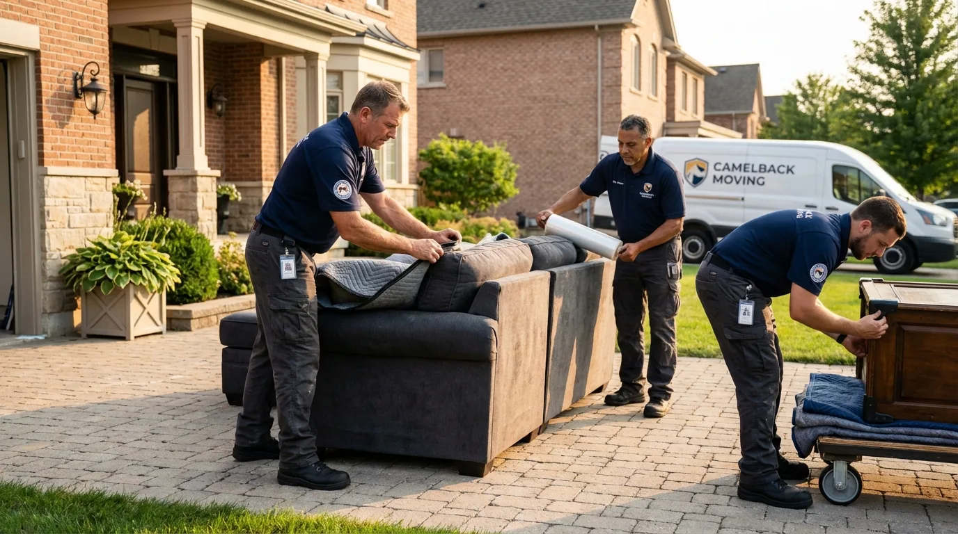 Large estate moving crew wrapping furniture in Spokane, WA